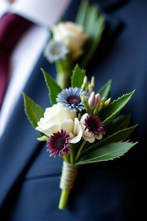 Detailed shot of groom's and groomsmen's boutonnieres.